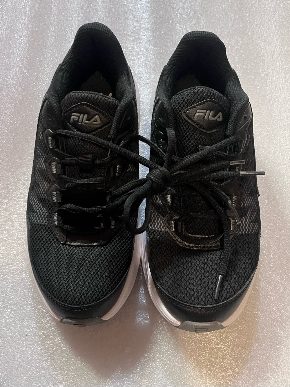 Fila Women's Black Mesh Lace-Up Sneakers with White Midsole